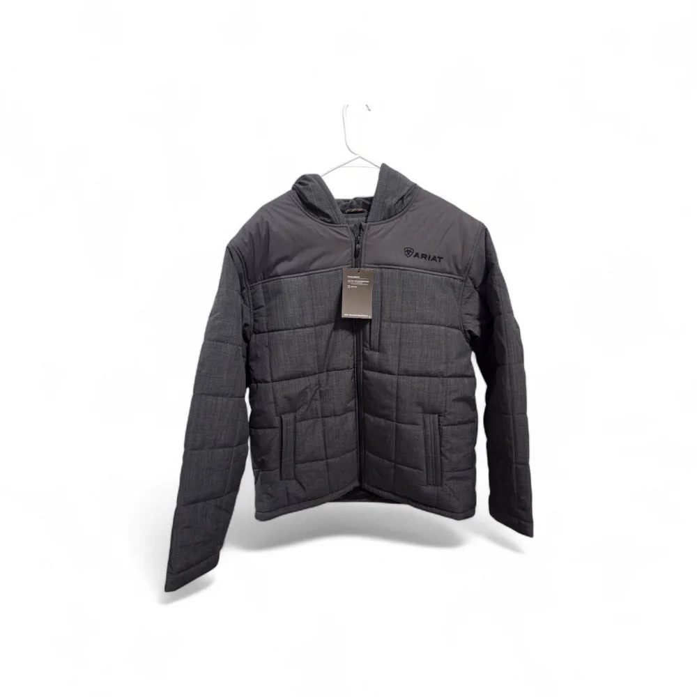 Ariat Men's Dark Gray Quilted Hooded Puffer Jacket Large Soft Lining